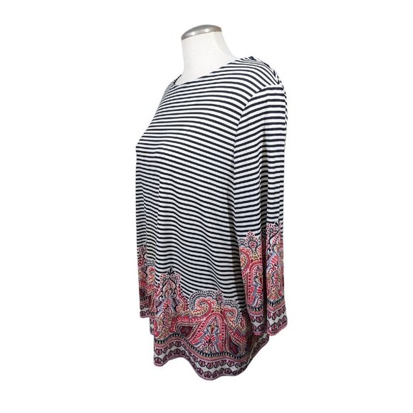 Chicos Womens Top Blouse Size 3 US 16 Hawaiian Paisley Striped Stretch - Picture 2 of 6